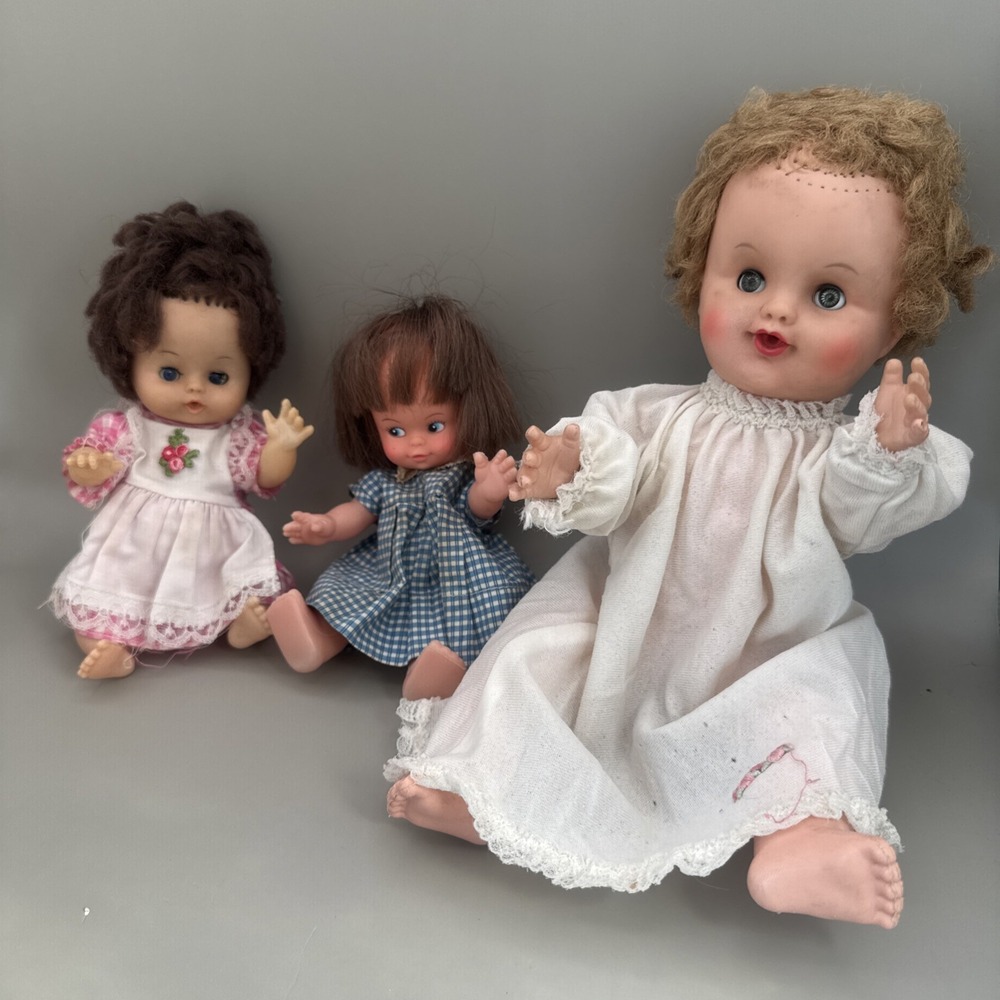 3 Sweet Vintage Baby Girl Dolls Vinyl Face S Hong Kong 2 W/ Sleepy Eyelids